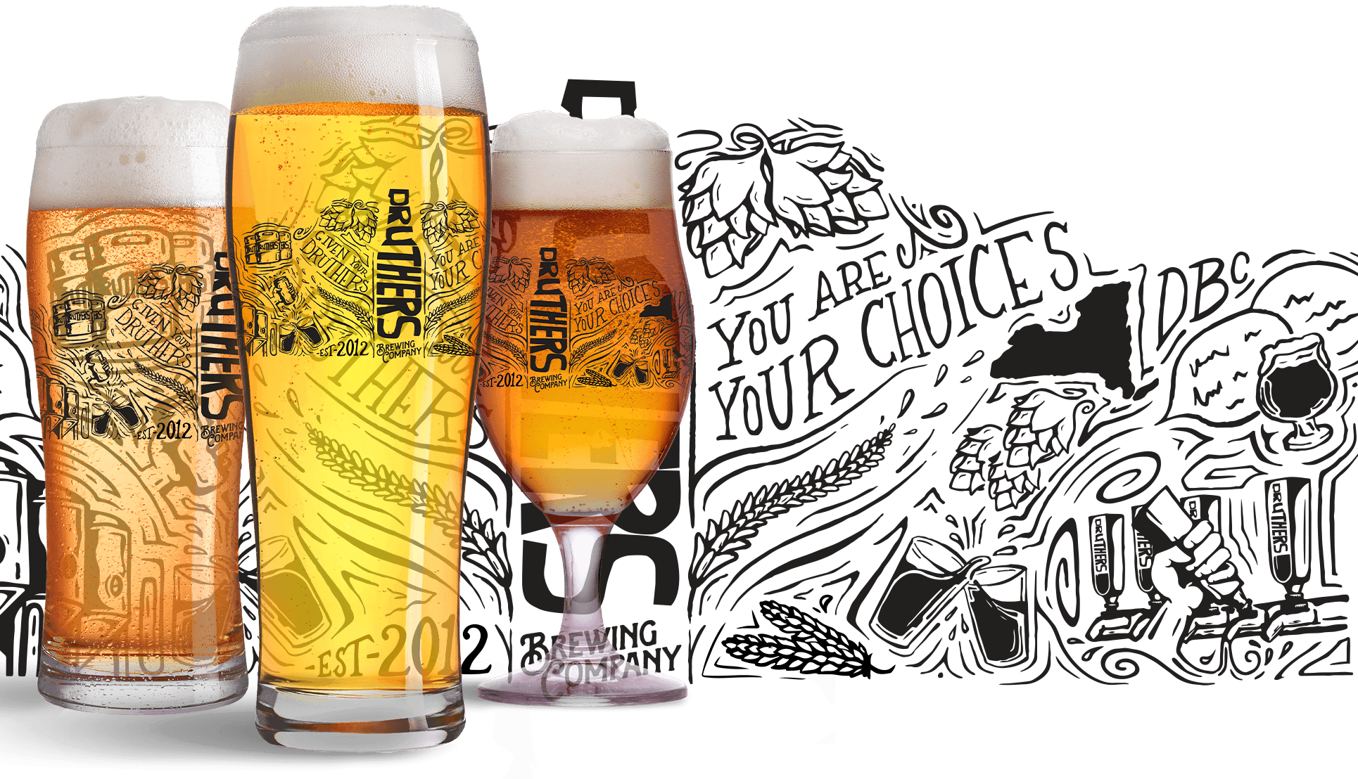 Druthers Brewery Branding | Brewery Graphic Design | Brewery Design | Glassware Design