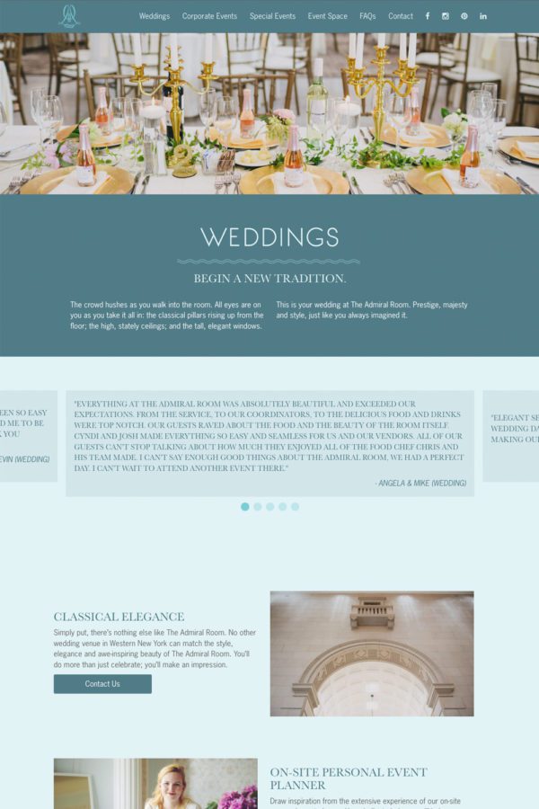 The Admiral Room Website Weddings Page | Real Estate Web Design | Venue Web Design