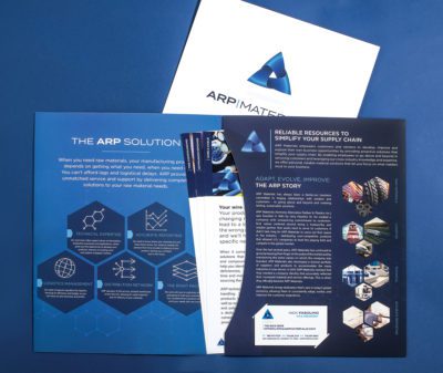 ARP Materials Sales Folder Design | Manufacturing Graphic Design | Sales Collateral Design