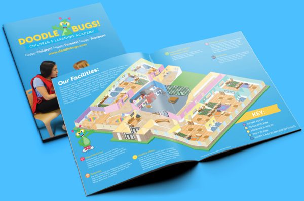 Doodle Bugs Childcare Brochure Page Layout Design | Childcare Graphic Design | Childcare Branding