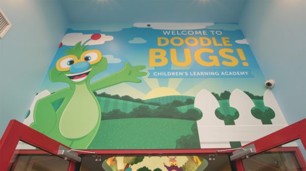 Doodle Bugs Childcare Center Entrance Mural Designs | Childcare Graphic Design | Childcare Branding
