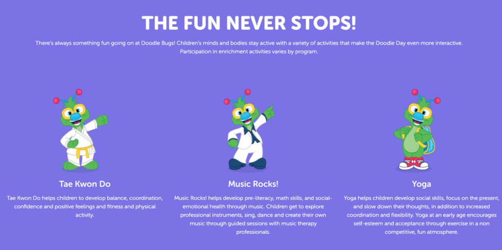 Doodle Bugs Childcare Website Activities Module | Childcare Web Design