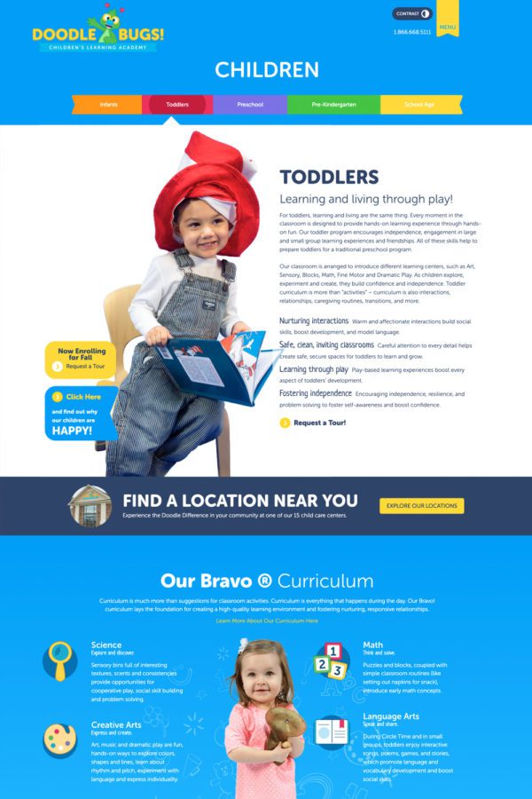 Doodle Bugs Childcare Website Toddlers Page | Childcare Web Design