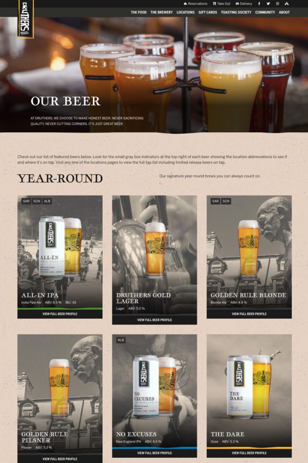 Druthers Brewery Beers Page | Brewery Web Design