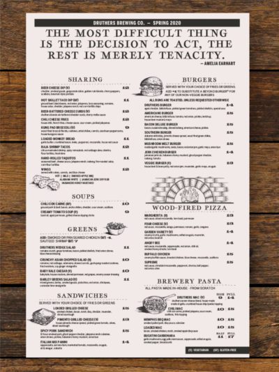 Druthers Brewing Co. Food Menu Design | Brewery Food Menu Design | Brewery Branding