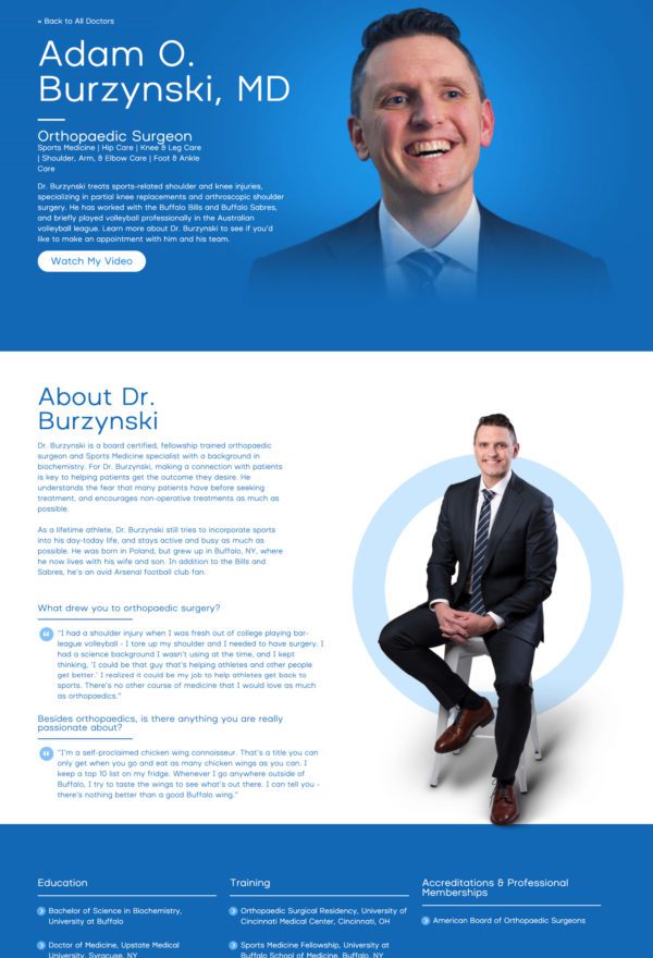 Excelsior Orthopaedics Doctor Bio Layout | Healthcare Web Design