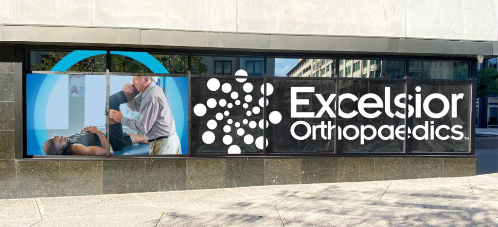 Excelsior Orthopaedics Window Vinyl Designs | Healthcare Graphic Design | Healthcare Branding