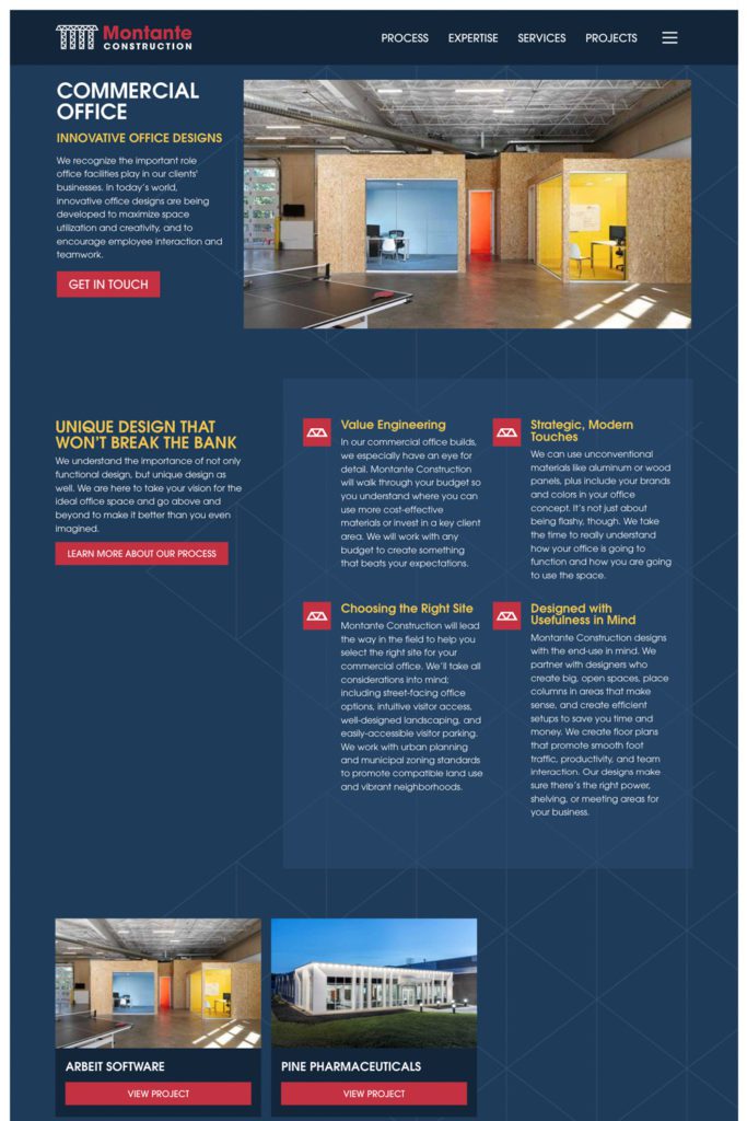 Montante Construction Website Solutions Page | Construction Web Design