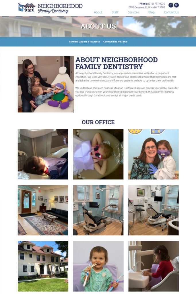 Neighborhood Family Dentistry Website About Page | Dentist Web Design