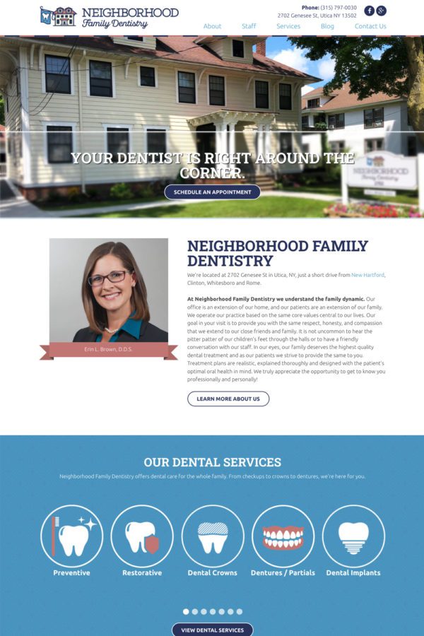 Neighborhood Family Dentistry Website Home Page | Dentist Web Design