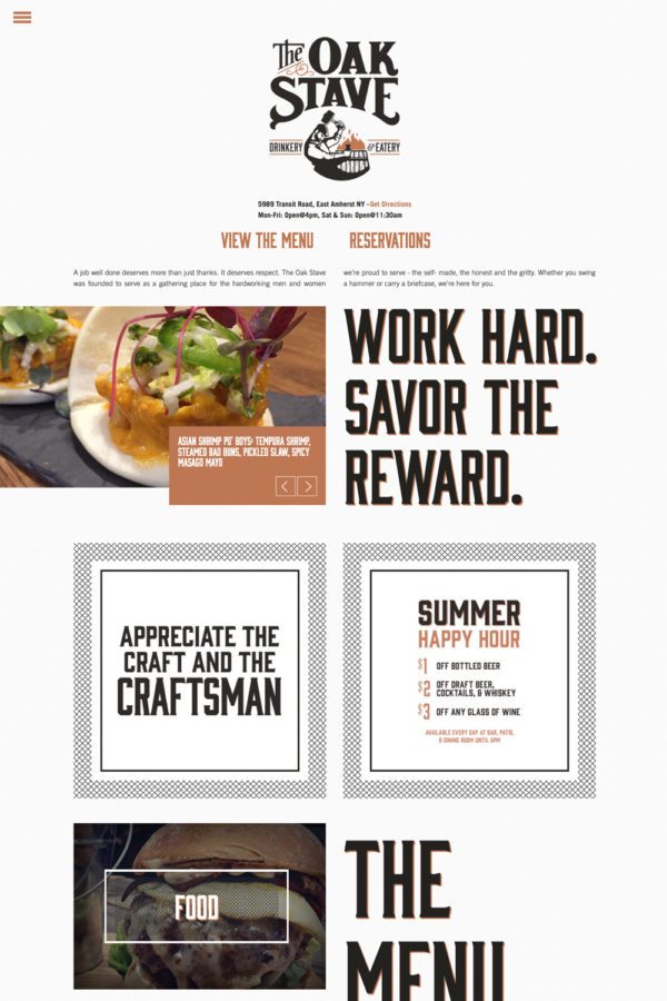 The Oak Stave Restaurant Website Home Page | Restaurant Web Design