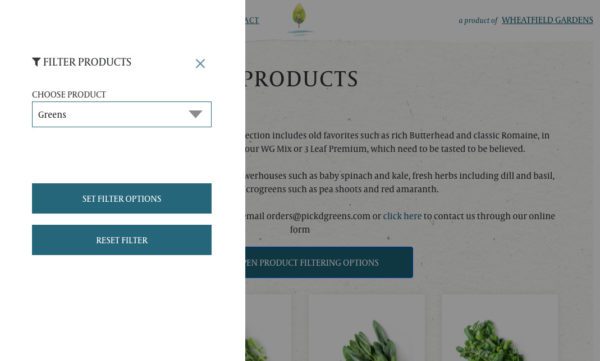 Pick'd Microgreens Website Filter Module | Retail Web Design | Food Web Design