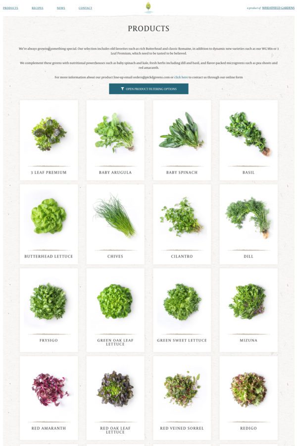 Pick'd Microgreens Website Products Page | Retail Web Design | Food Web Design