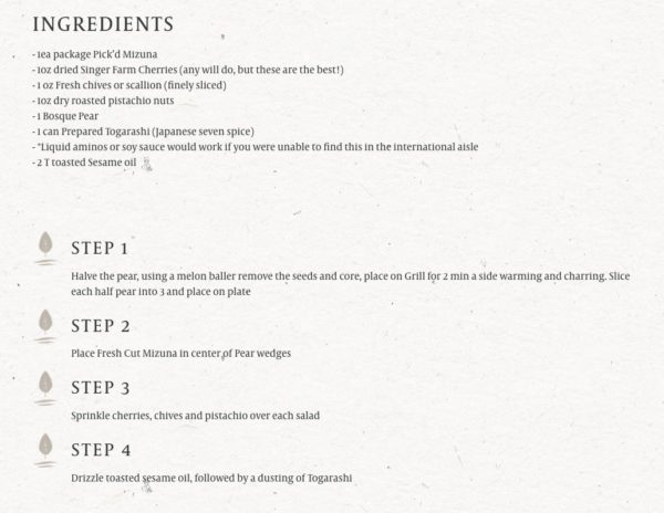 Pick'd Microgreens Website Recipe Module | Retail Web Design | Food Web Design
