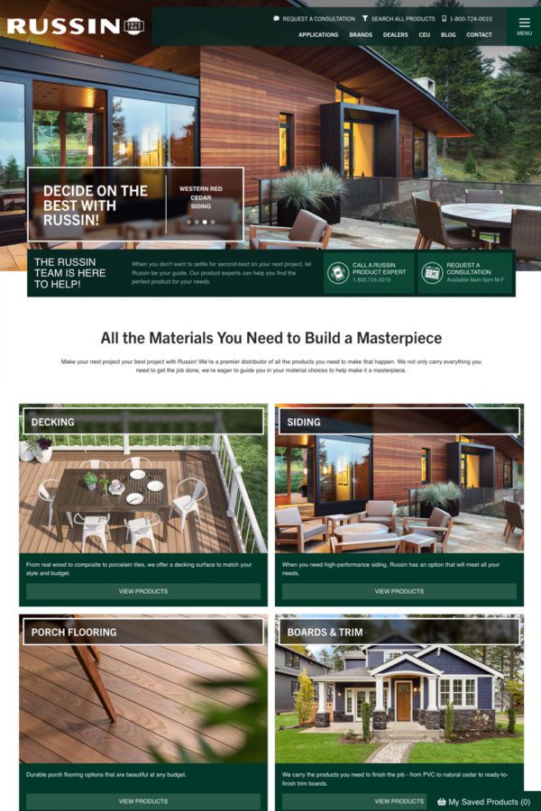 Russin Website Home Page | Building Materials Web Design