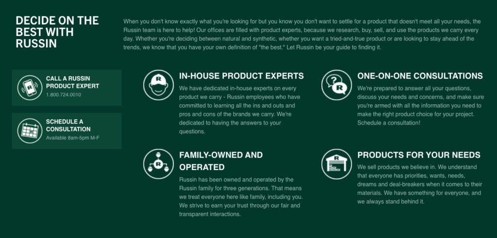 Russin Website Positioning Module | Building Materials Web Design