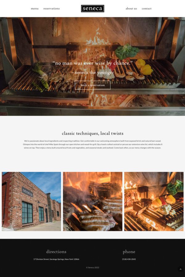 Seneca Restaurant Website Home Page | Restaurant Web Design