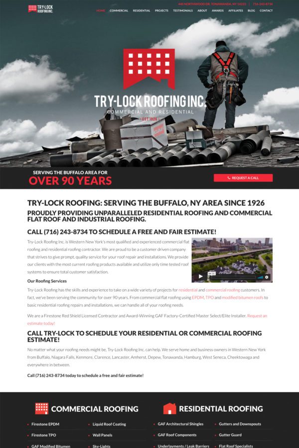 Try-Lock Roofing Website Home Page | Roofing Web Design