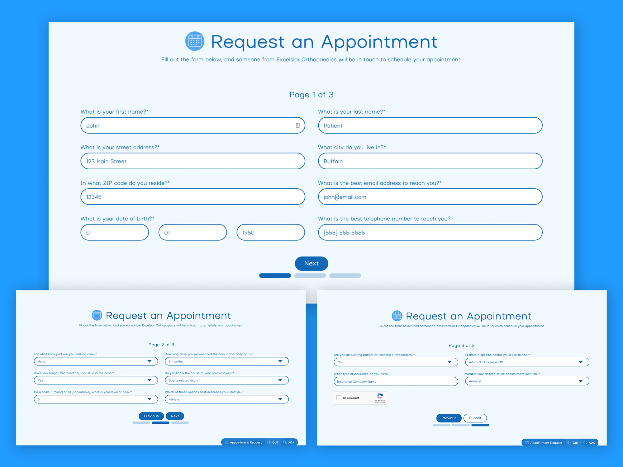 Excelsior Orthopaedics Request an Appointment Form | Orthopedic Web Development | Healthcare Web Development