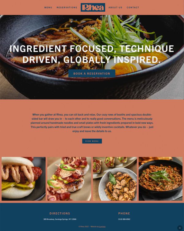 Rhea Restaurant Website Homepage Design | Restaurant Web Design