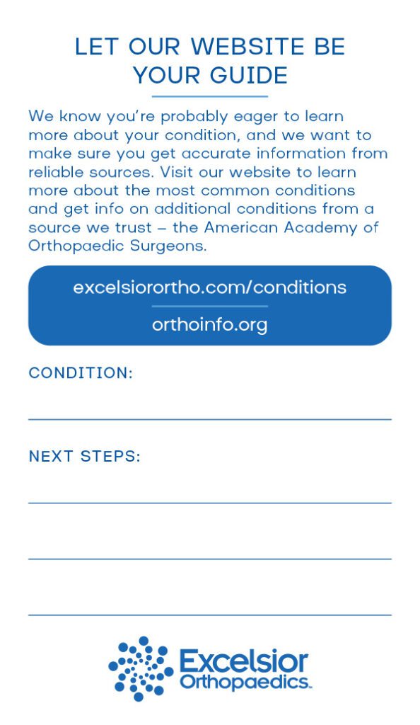 Excelsior Orthopaedics Condition Cards | Healthcare Brand Asset Design | Healthcare Sales