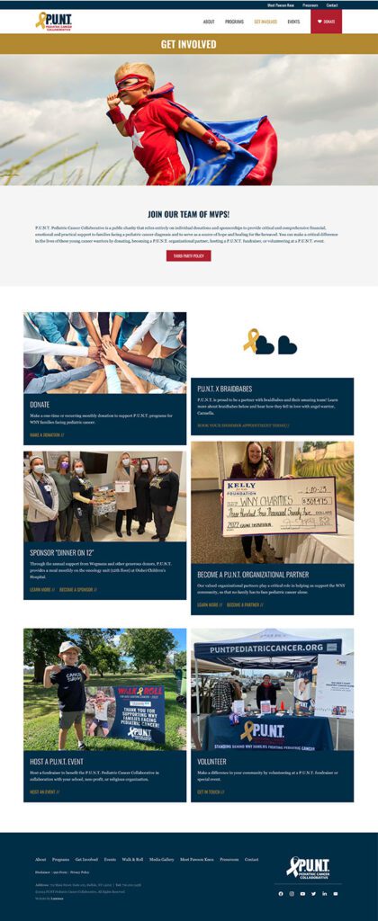 PUNT Pediatric Cancer Collaborative WordPress Web Design | Non-Profit WordPress Web Design