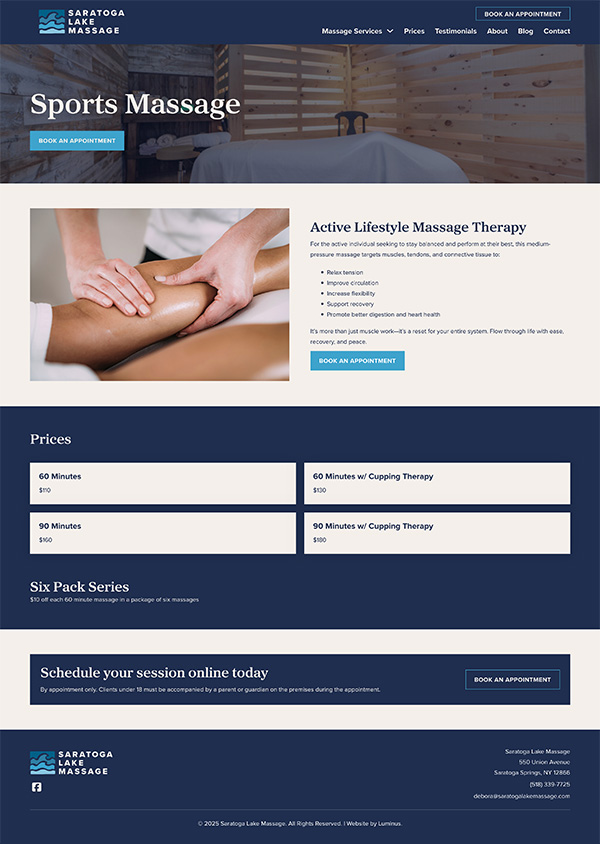 Saratoga Lake Massage Website Design | Healthcare Website Design