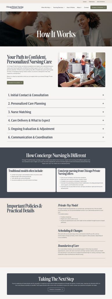 Chicago Private Nursing WordPress Website | Healthcare Web Design