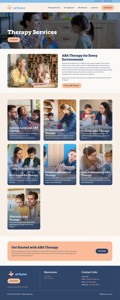 Arluna ABA Practice Website | Healthcare Website
