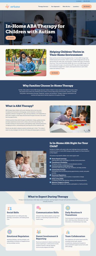 Arluna ABA Practice Website | ABA Therpay Web Design